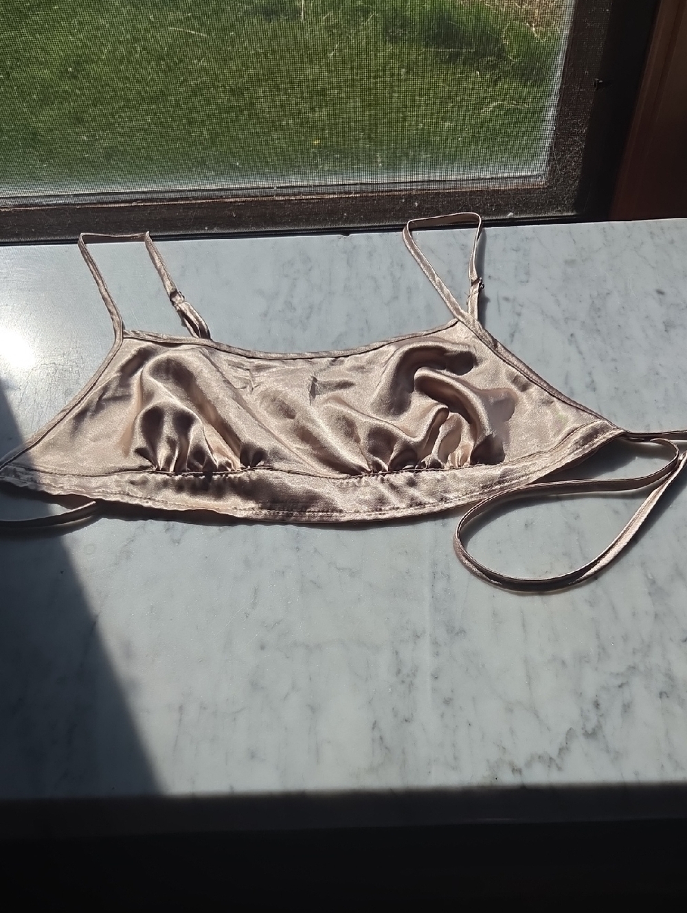 Satin Bralette Crop Top - Champagne